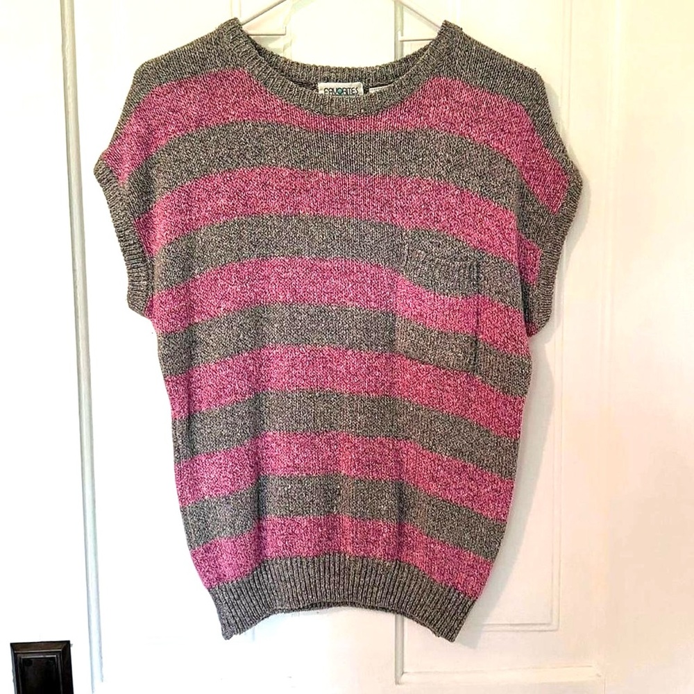 Vintage Striped Knit Top - Pink and Gray